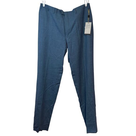NWT Canali Men’s Unhemmed Travel Dress Pants Size 40 Wool/Silk/Linen Blend Teal - Picture 1 of 10